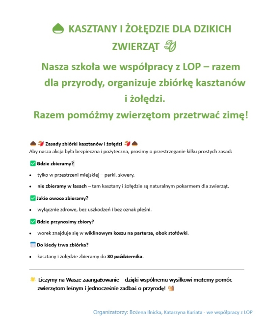 Zbieramy kasztany w naszej szkole