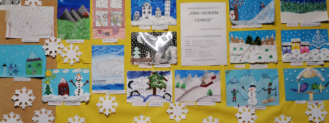 Wyniki konkursu plastycznego dla kl. 1-3  "Zima urokiem czaruje"